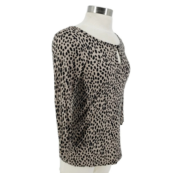 Banana Republic Shirt Leopard Cheetah Print 3/4 Sleeve Keyhole Neck Knit Top - Picture 3 of 8